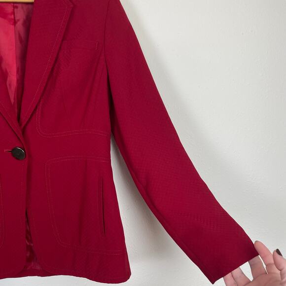 Allen by A.B.S. Women Red Blazer Jacket Sz 6 Retro Preppy Holiday Career Office - Picture 4 of 7